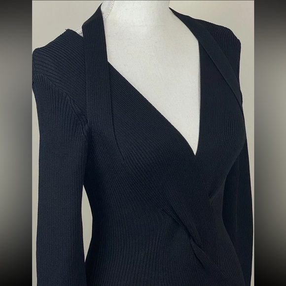 Adrienne Landau Dress Maxi XS Twisted Ribbed Knit Long Sleeve Black - Picture 9 of 13